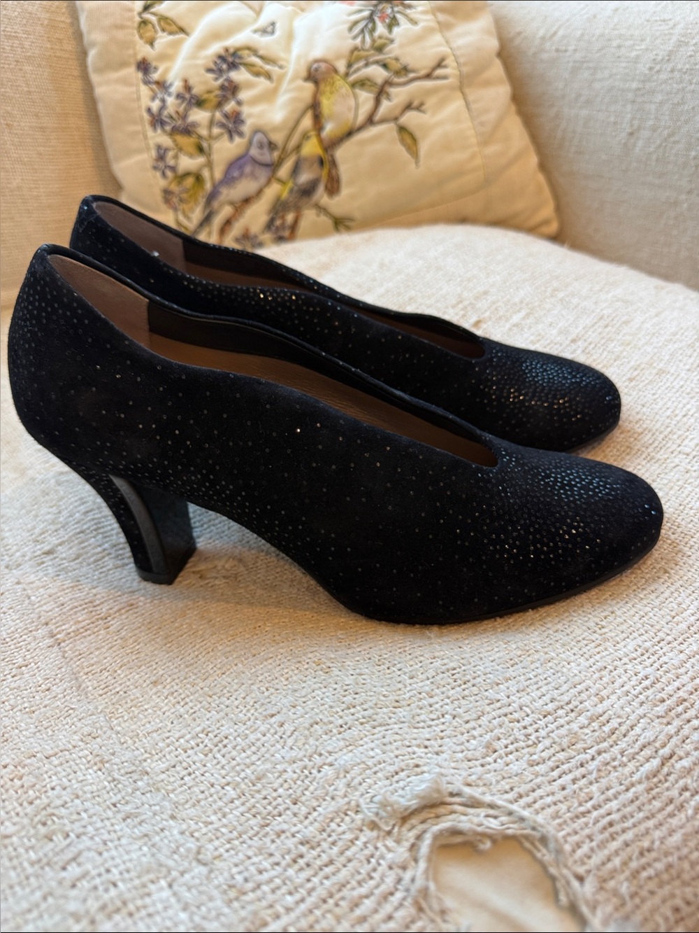 BeautiFeel Black Suede Sparkle Comfort Heels Pumps EU 37 US 7 Luxury Career